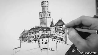 Как нарисовать замок. Рисуем замок карандашом. How to draw a castle.