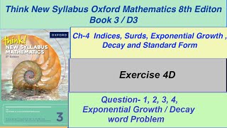  Exercise 4D Question -1,2,3,4 Think New Syllabus Oxford Mathematics 8th edition Book 3 | Ex 4d d3