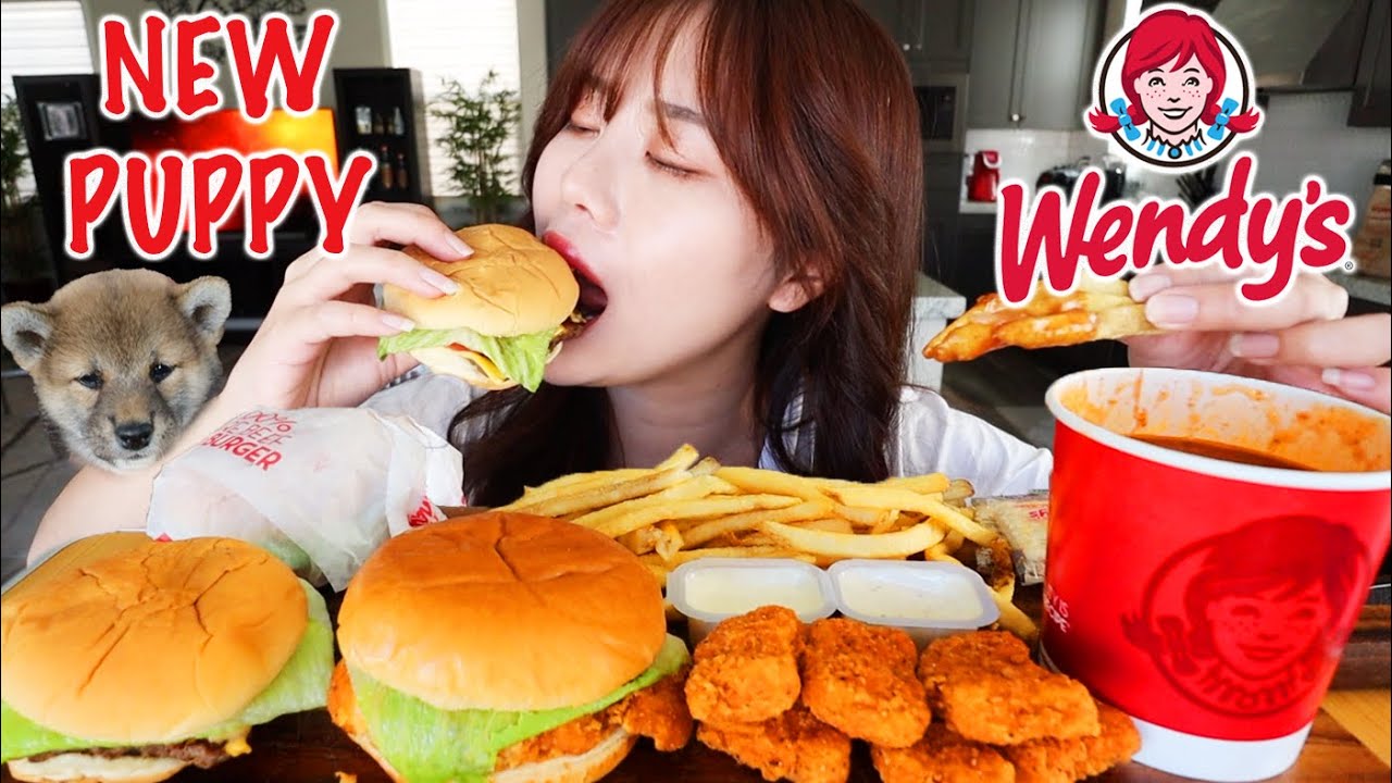 WENDY'S FAST FOOD MUKBANG 먹방 Chili, Bacon Cheeseburger, Spicy Chicken Sandwich, Spicy Nuggets, Fries