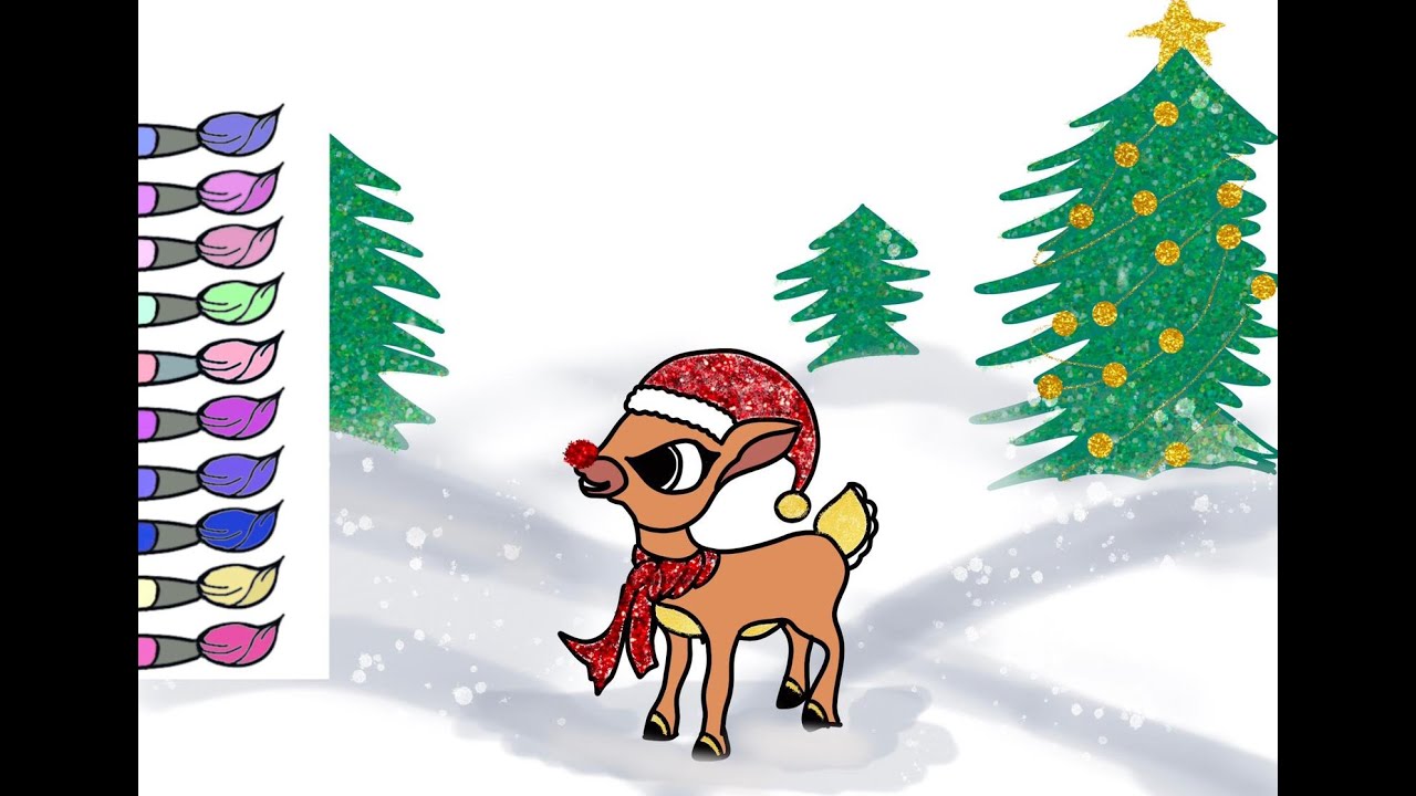 How to Draw Rudolph and color with Glitter - YouTube