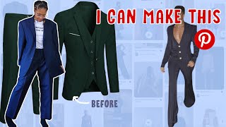 Tailored Balmain Prom Suit Upcycle! | Flare Pants, Take In Blazer, Low Cut Vest