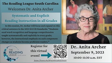 TRL-SC Presents Dr. Anita Archer and Systematic and Explicit Reading Instruction in All Grades