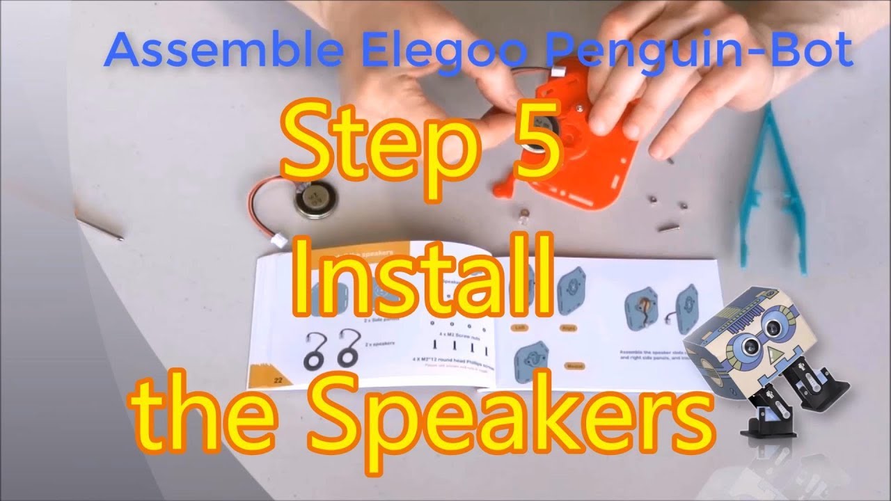 Assemble Pre Production Penguin-Bot Arduino Robot KIT Step 5: Install the Speakers