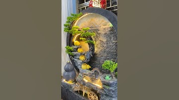 TIỂU CẢNH THÁC NƯỚC HÌNH TRÒN ÁNH ĐIỆN LED MÀU VÀNG #tieucanhdepvn✅ #honnonbogiengtroivn✅