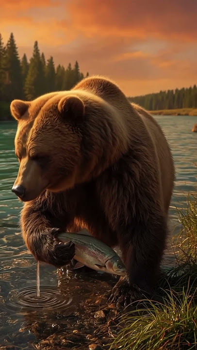 Majestic Brown Bear Catches GLOWING Fish! ✨ #viralvideo