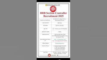 RRB Section Controller Recruitment 2025 | New Vacancy 2025 | dailyJobs updates #shorts