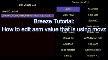 Breeze Tutorial: How to edit asm cheat value that is using movz