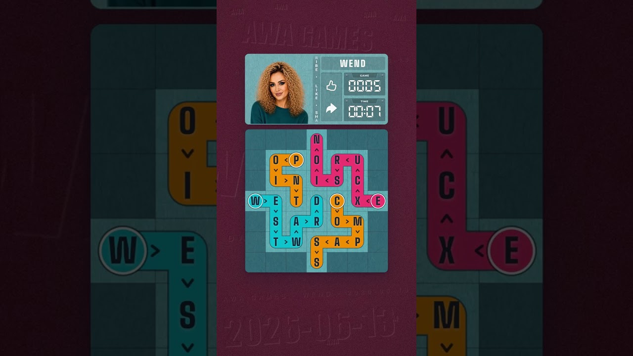 LinkedIn Wend #5 solved board for June 13, 2026, 7x7 grid