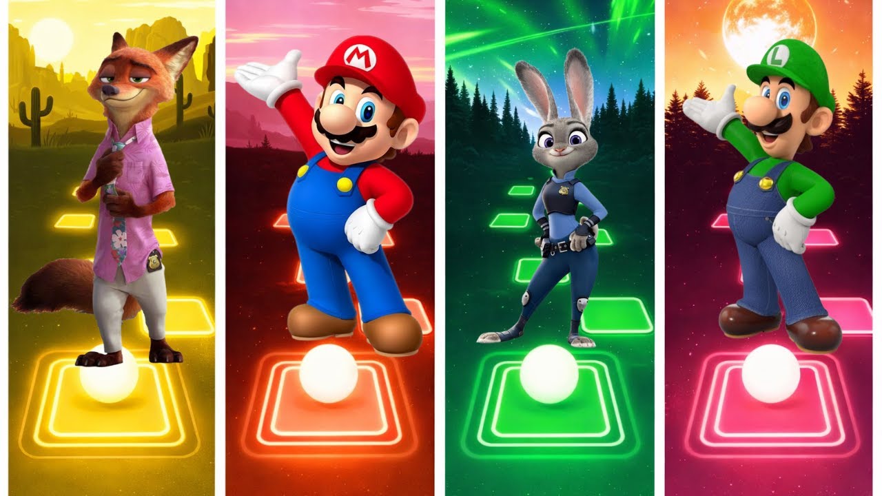 ZooTopia 2 Vs Mario Vs ZooTopia 2 Vs Luigi | Tiles Hop EDM RUSH