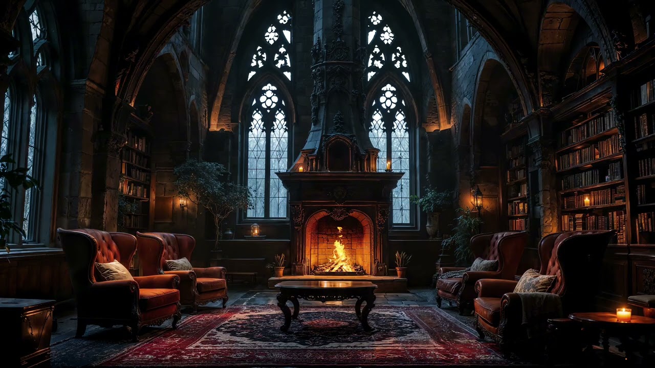 Cozy Castle Ambience with  Fireplace sound for Sleep and Reading - ASMR