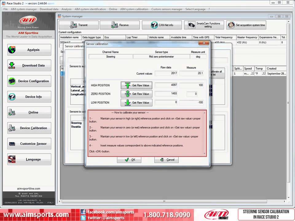 Steering Sensor Calibration in Race Studio 2