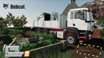 Loading soil with bobcat E55 to MAN TGS 18 Kipper with The Miner||Public Works||Just Constructor