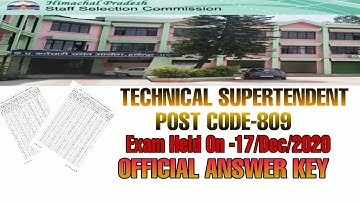 #Hpssc Answerkey # Techical Supertendent post code - 809 Exam Held on 17/12/2020.