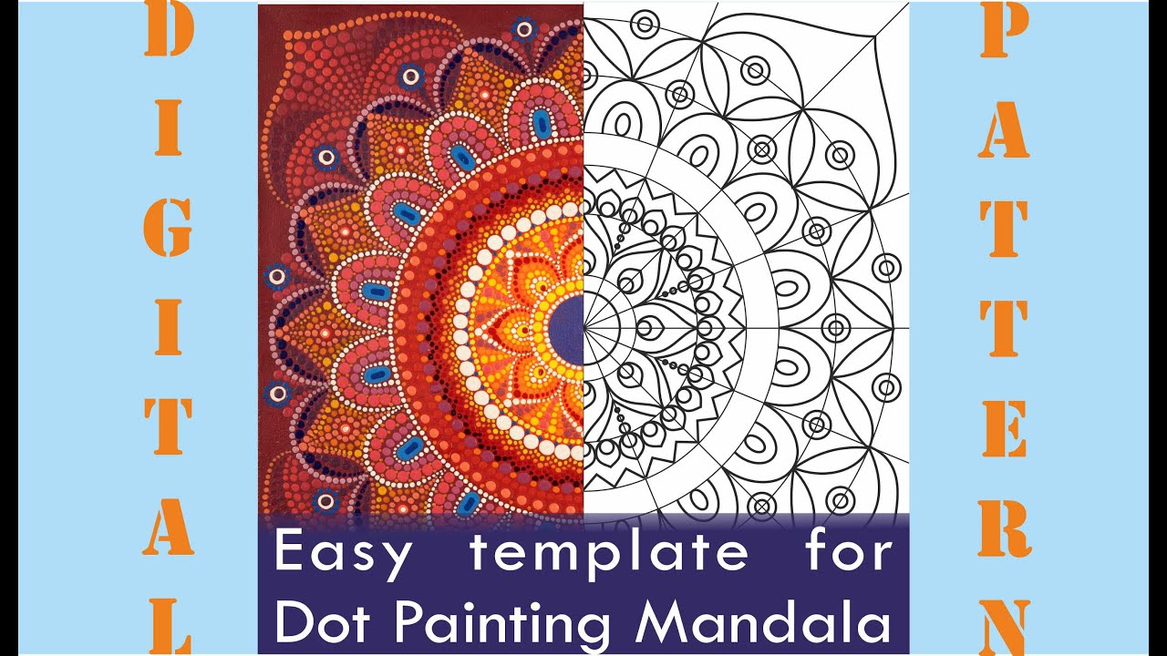 Dot painting mandala 50x50 cm. Template with sizes and design. Step by step