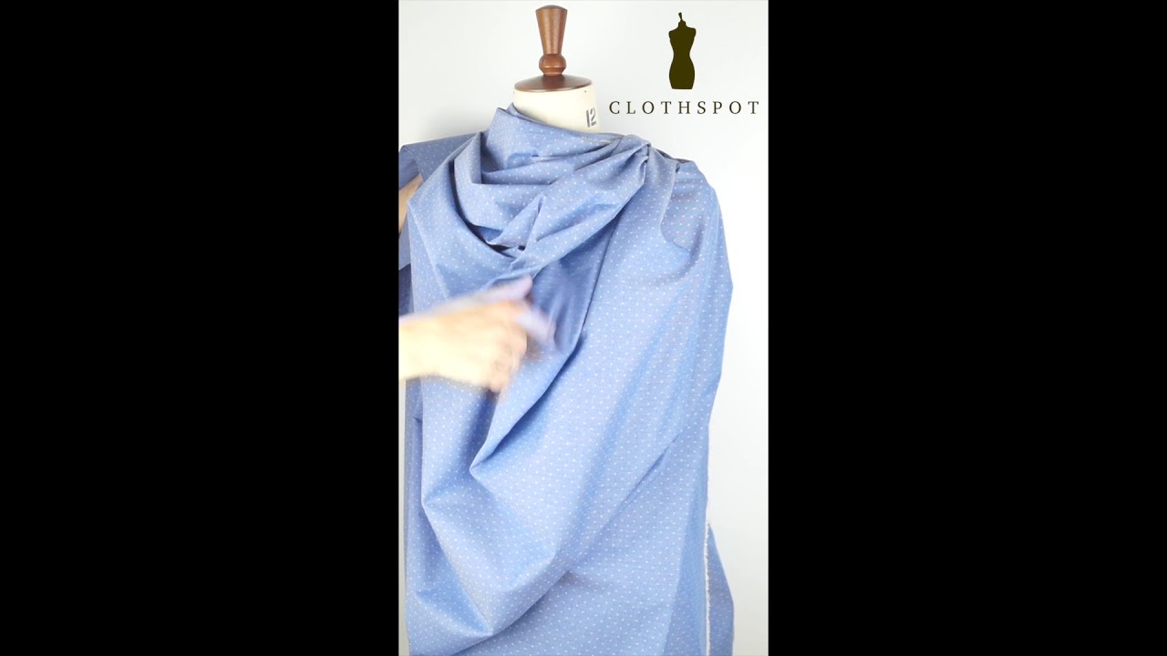 ‘Cley’ white dotted sky blue cotton chambray fabric