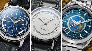 Three of the BEST Luxury World Time Watches Under $10,000: Frederique Constant, NOMOS, and OMEGA