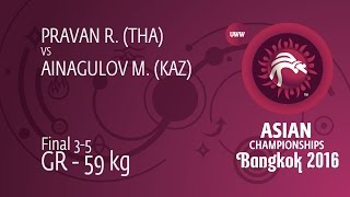 BRONZE GR - 59 kg: M. AINAGULOV (KAZ) df. R. PRAVAN (THA) by FALL, 8-0