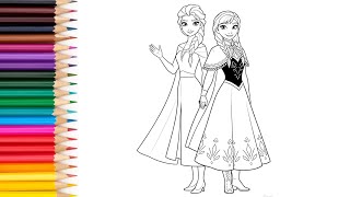 Elsa and Anna Frozen easy coloring for kids and toddlers