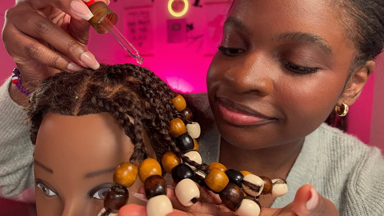 ASMR Teaching you how to braid with wooden beads 💆🏾‍♀️