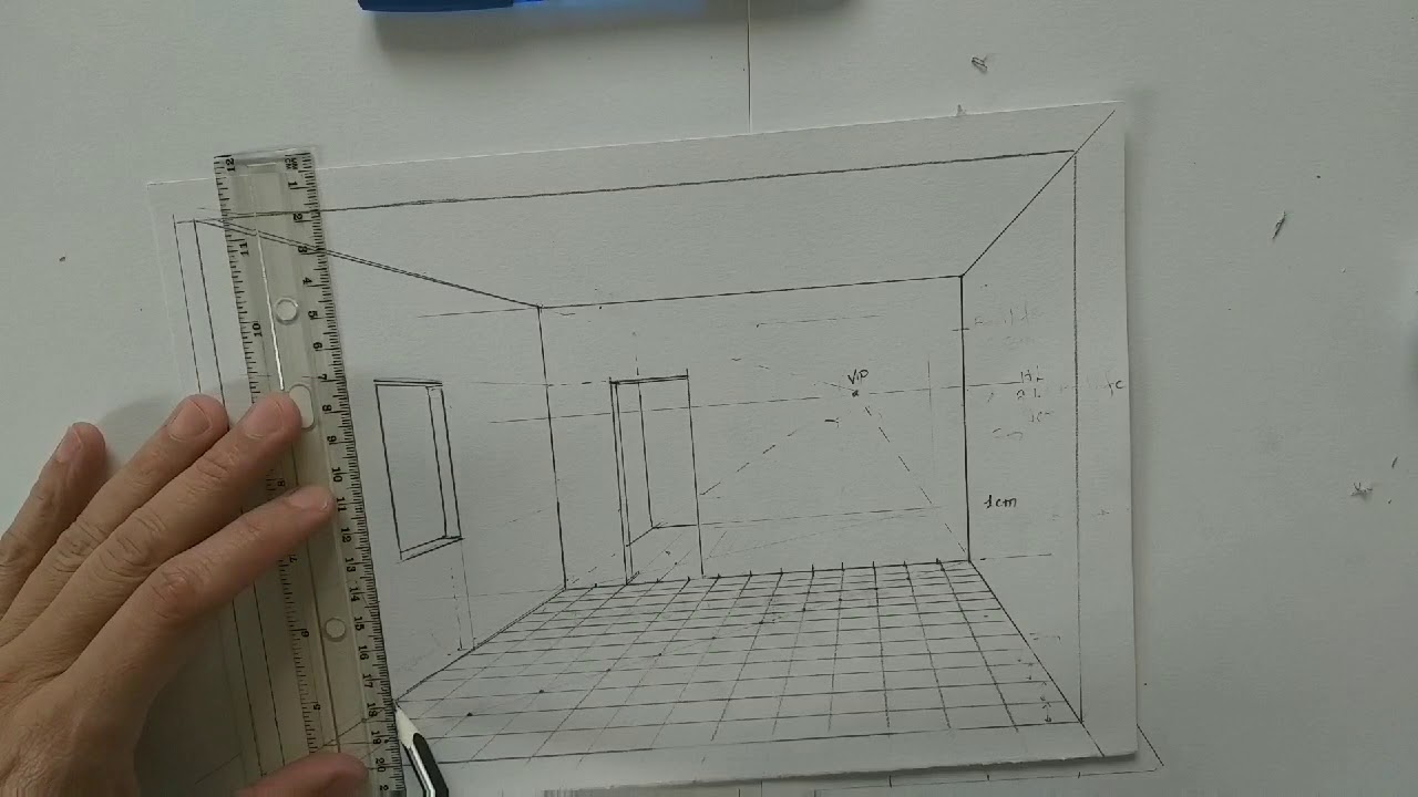 One point perspective drawing room interior tutorial - YouTube