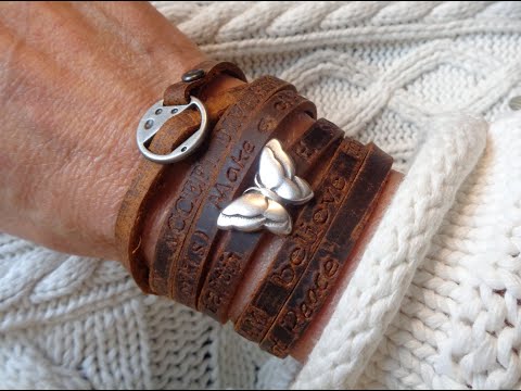 Inspirational wrap bracelet leather , Wickelarmband braunes Leder mit Text