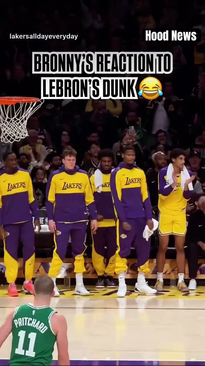 Bronny’s reaction #hoodnews #bronnyjames #lebronjames #lakers #NBA #viralvideo #omg #how #wow #dunk