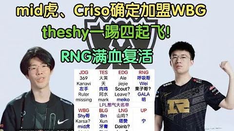 mid虎、Crisp加盟WBG搭檔shy哥，銀河戰艦起飛！RNG滿血復活，世一瓜拉扯沒了 - 天天要聞