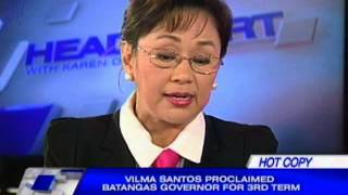 Vilma Santos-Recto proclaimed Batangas governor for 3rd term