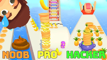 Pancake Run NOOB vs PRO vs HACKER - Best Funny Mobile Games All Levels Gameplay Walkthrough video