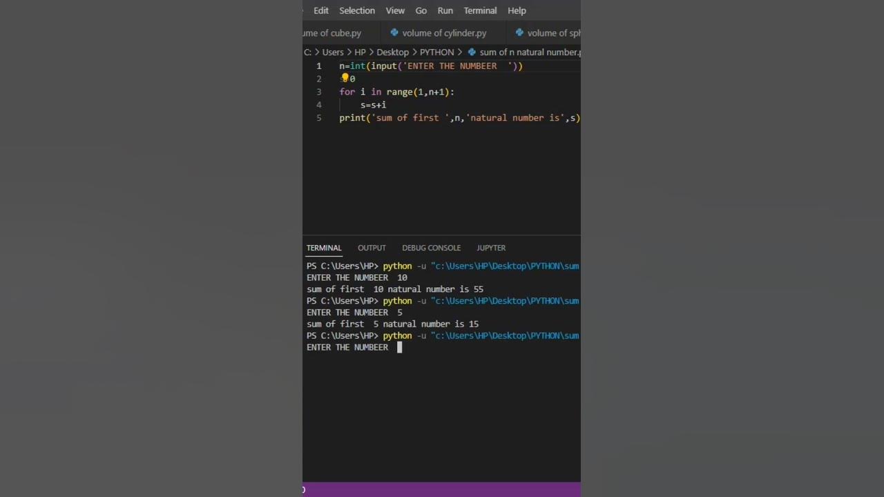 Sum of first n Natural Number Python Program #pythonprogramming #shorts ...