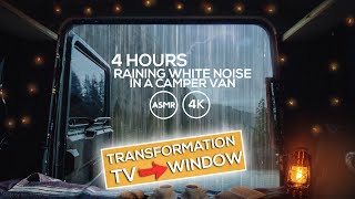4 hours raining in camper van beside the river 4K | Ken ambience