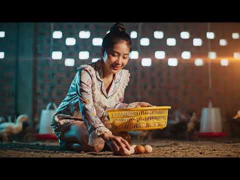 Beautiful Girl Picking Duck Eggs In The Countryside Peaceful Village Morning