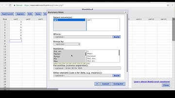 Population and Sample Var  Std Dev Statcrunch