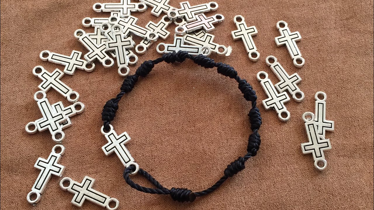 Pine Wood Beads Cross Rosary Bracelet on Adjustable Cord Alloy Hemp Cords  Pine Bead Weaving Chinese Knot Rosary Bracelet - Walmart.com