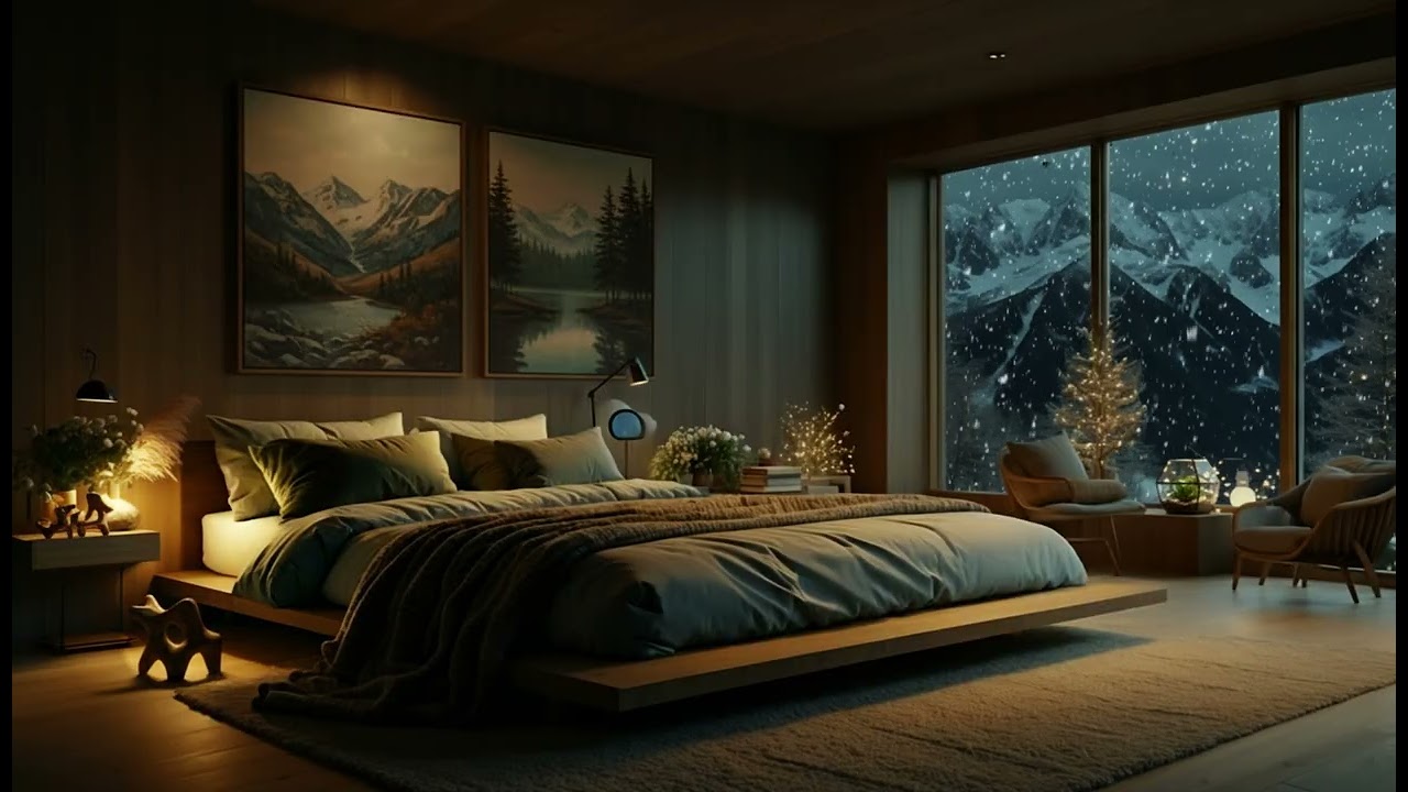 (No Ads) Deep Sleep Music in a Quiet Snowy Bedroom ❄️ Soft Piano for Relaxing Winter Nights