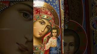 Рукописная икона Казанская со звездами и полировкой золота