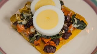 Polenta Crust Breakfast Pizza with Sweet Potatoes, Kale & Black Beans (Low salt!)