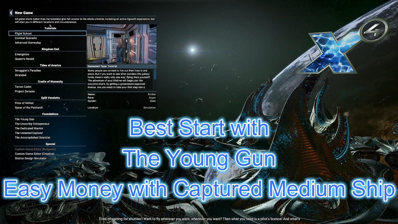 X4 Foundations: 2023: Earn Money and cap M class Ship at start game