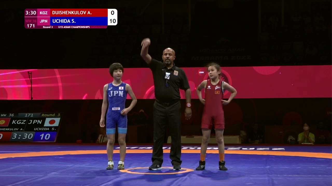Round 3 WW - 36 kg: A. DUISHENKULOV (KGZ) v. S. UCHIDA (JPN)