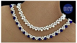 How to make elegant necklace with beads. Crystal beads necklace tutorial.Beaded Necklace diy