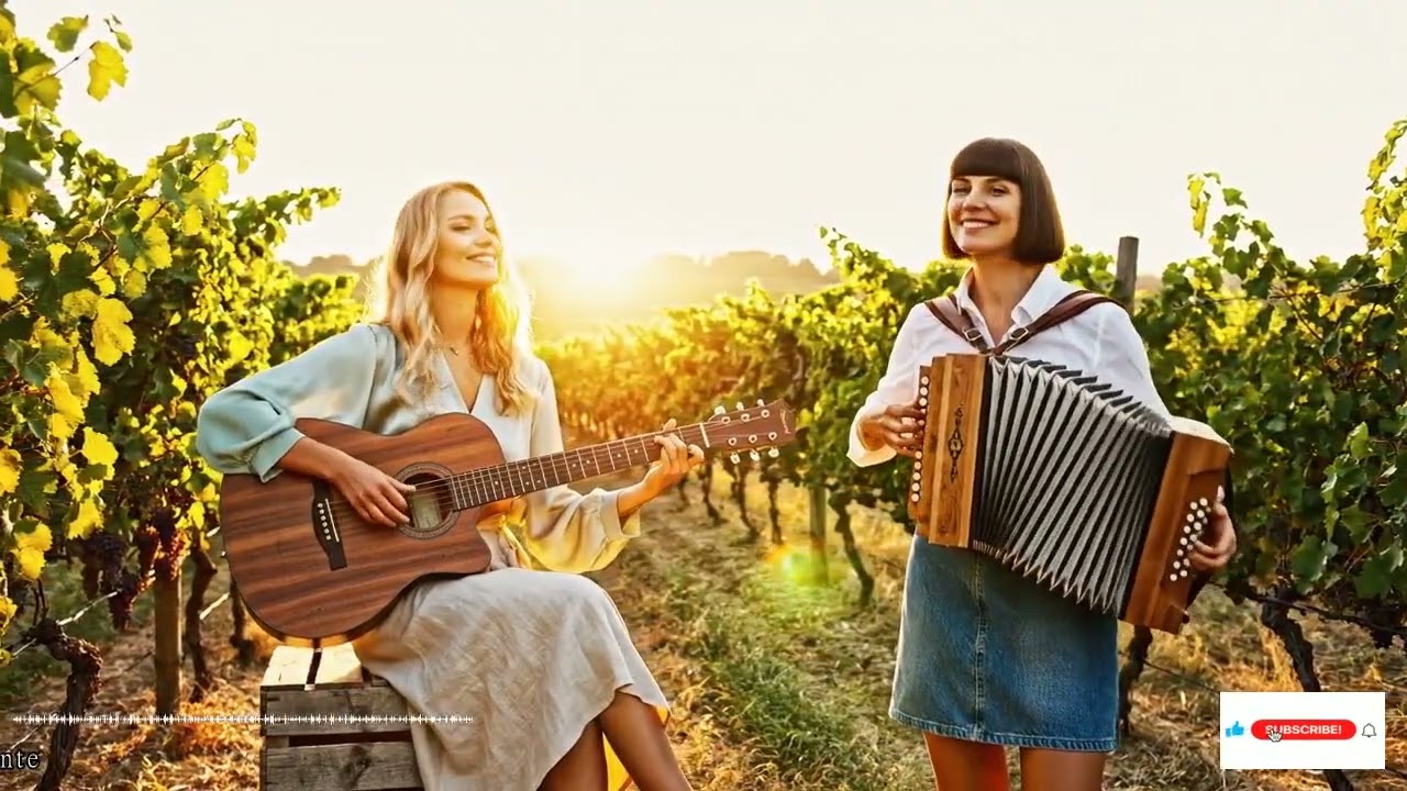 地中海の黄金色に染まる夕暮れに響くギターとアコーディオンのやわらかな調べ