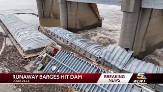 Several barges loose hit dam on Ohio River, 1 carrying methanol is sinking