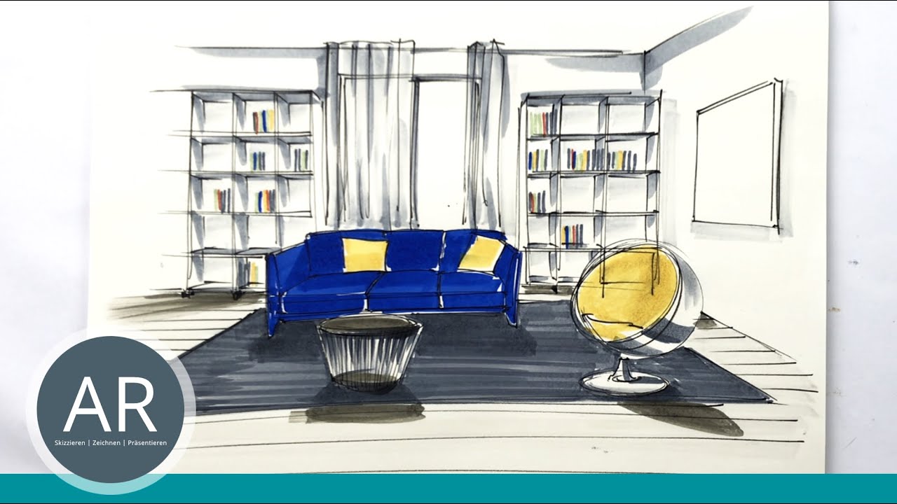 Räume einfach in Zentral-Perspektive zeichnen. Einfache Interior-Design ...