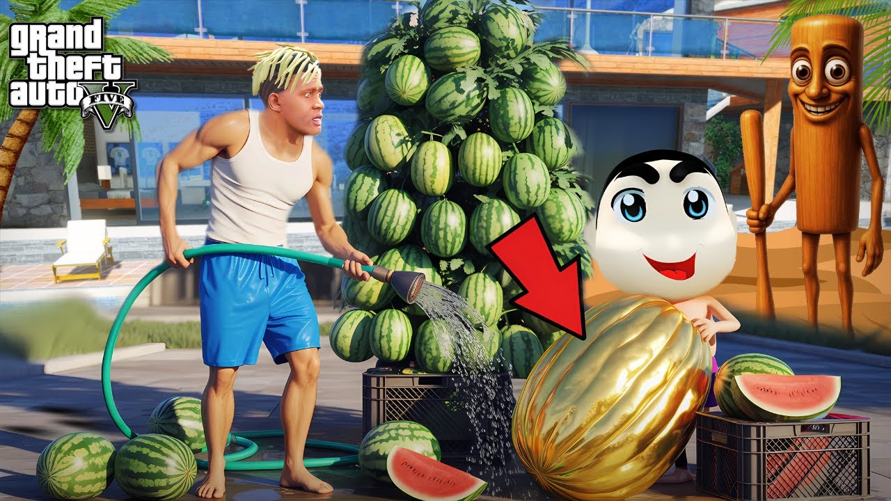 GTA 5: Franklin & Shinchan Grow Big Watermelons Outside Their House In Gta5...! ( Gta5 mods )