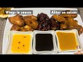 Alitas  de pollo en salsas de; maracuyá, bbq y mostaza y miel