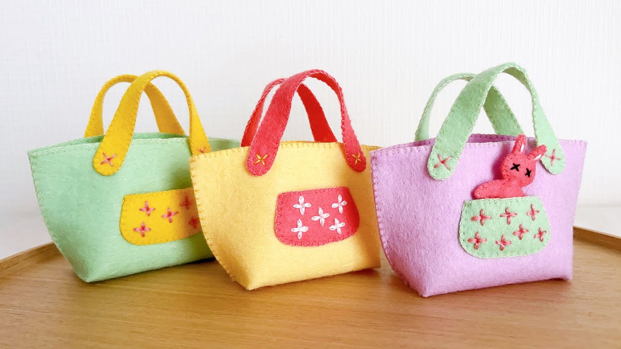 Как сделать мини-сумку-тоут — простая техника шитья вручную из фетра | Diy felt mini tote bag