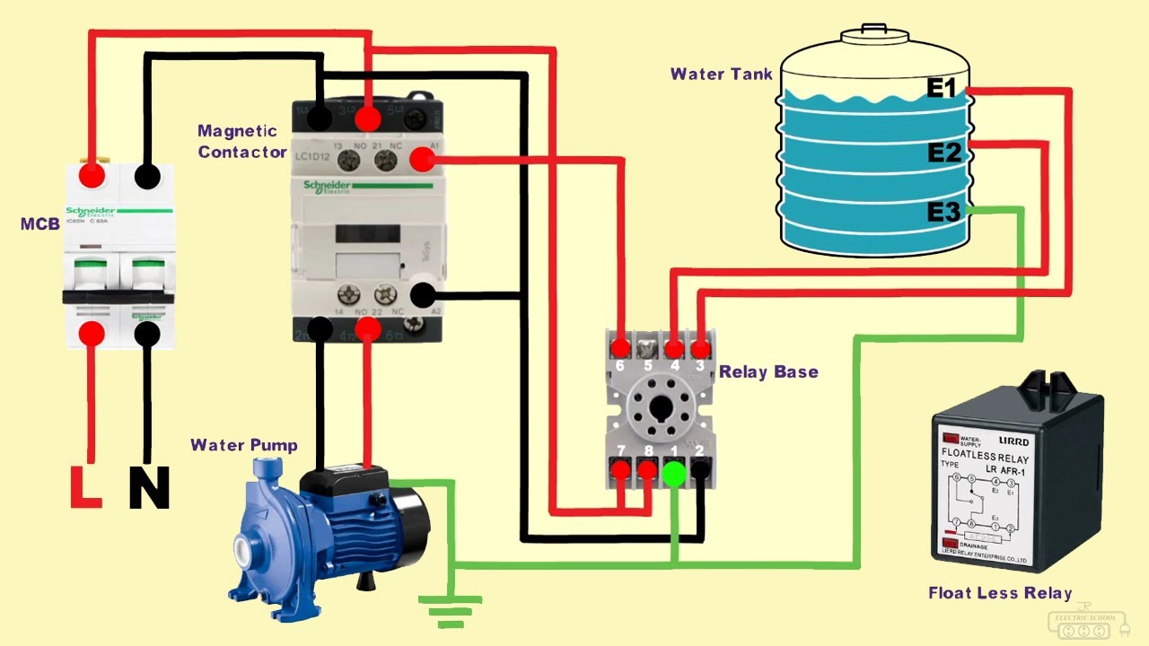 water pump automatic on off floatless relay wiring diagram - YouTube