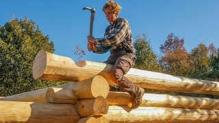 : Building a LOG CABIN in an Off Grid Bush, Hand Tools Only, One Man Solo, Raising Walls | EP 6