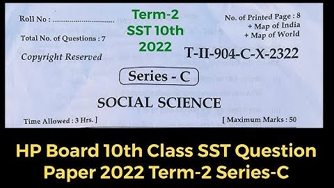 HP Board 10th Class Social Science(SST) Question Paper 2022 Term-2 Series-C | SST Paper 10th