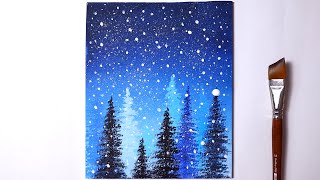 Easy Pines Snowfall for Beginners | Acrylic Painting Tutorial Step by Step